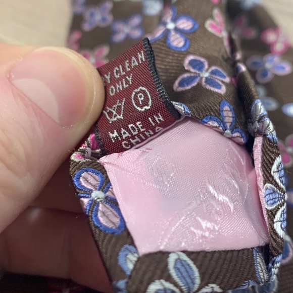 TM LEWIN Brown Blue Pink Floral Silk Neck Tie - Picture 8 of 8